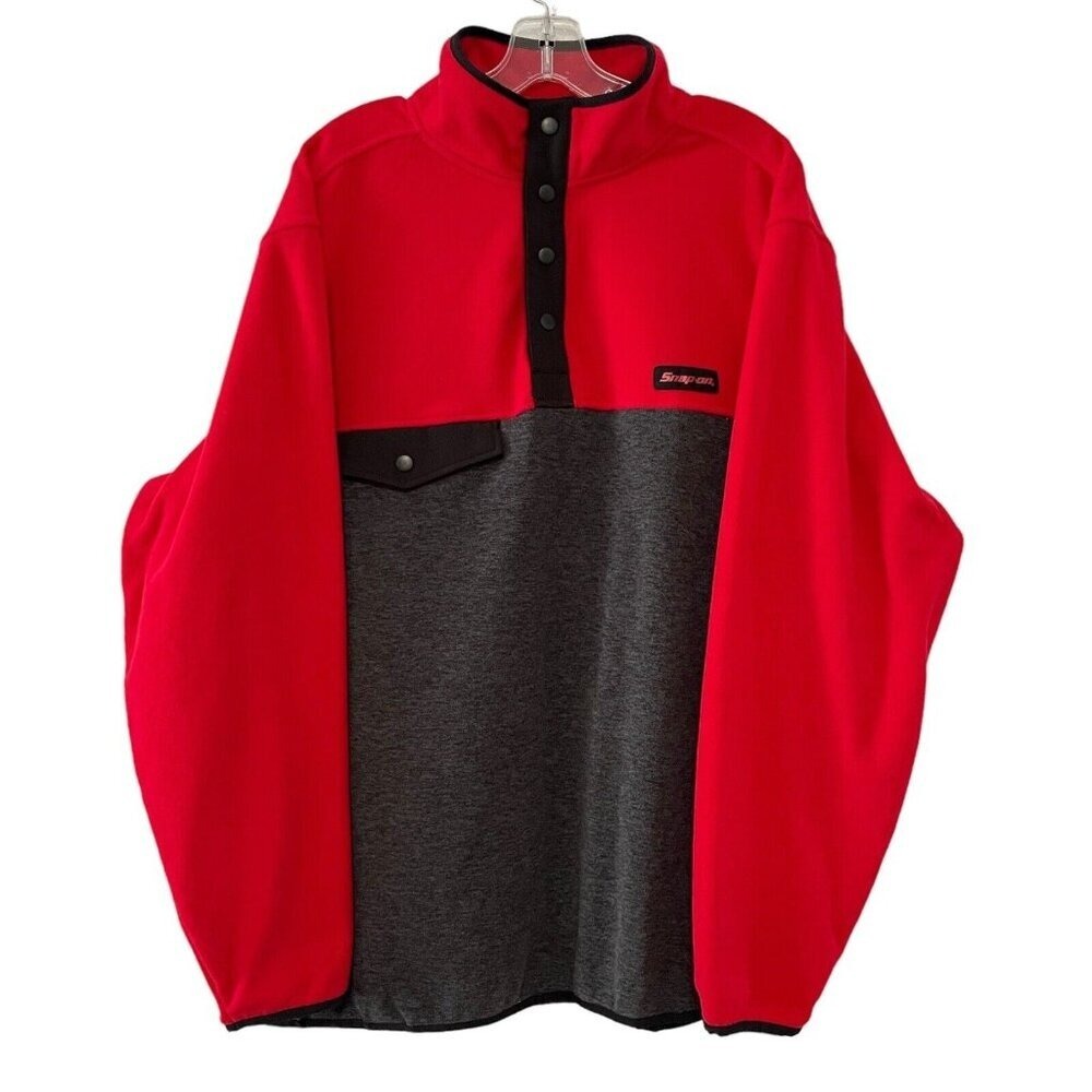 Snap-on Tools Mens XL Red Gray‎ Mountain Fleece Polo Pullover Pocket Mechanic